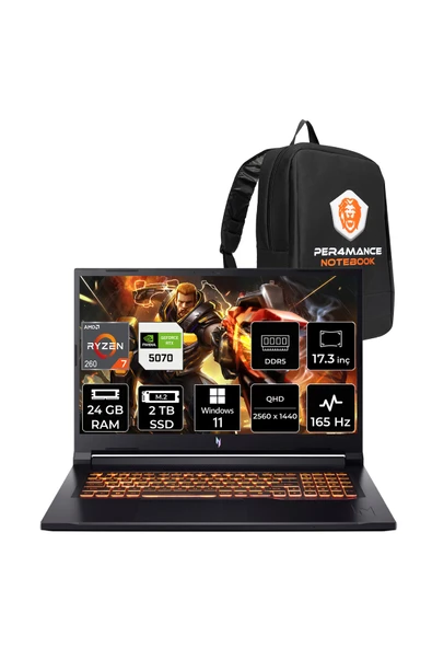ACER Nitro V17 AI Ryzen 7 260 24GB 2TB SSD RTX5070/8GB 85W 17.3" QHD 165Hz W11H Gaming Laptop ürün görseli 1