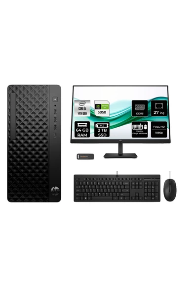 HP ProDesk 2 Tower G1i i5 14500 64GB 2TB SSD RTX5050/8GB FDOS Masaüstü Bilgisayar + 27" Monitör ürün görseli 1