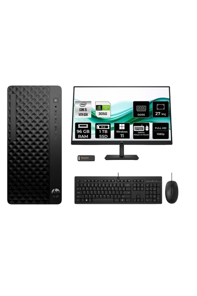 HP ProDesk 2 Tower G1i i5 14500 96GB 1TB SSD RTX3050/6GB W11H Masaüstü Bilgisayar + 27" Monitör ürün görseli 1