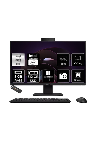 ASUS V470 Intel Core 5 210H 8GB 512GB SSD 27" FHD 100Hz W11P All in One Bilgisayar & PER4 USB Bellek ürün görseli 1