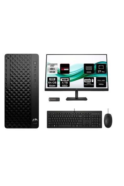 HP ProDesk 2 Tower G1i i5 14500 64GB 4TB SSD RX550/4GB FDOS Masaüstü Bilgisayar + 27" Monitör ürün görseli 1