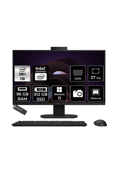 ASUS V470 Intel Core 5 210H 96GB 512GB SSD 27" FHD 100Hz W11H All in One Bilgisayar & PER4 USB ürün görseli 1