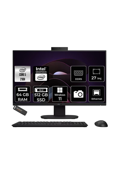 ASUS V470 Intel Core 5 210H 64GB 512GB SSD 27" FHD 100Hz W11H All in One Bilgisayar & PER4 USB ürün görseli 1