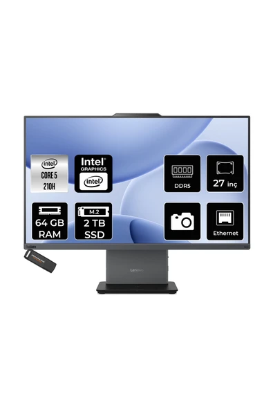 LENOVO ThinkCentre Neo 50A Intel Core 5 210H 64GB 2TB SSD 27" FHD FDOS All in One Bilgisayar ürün görseli 1