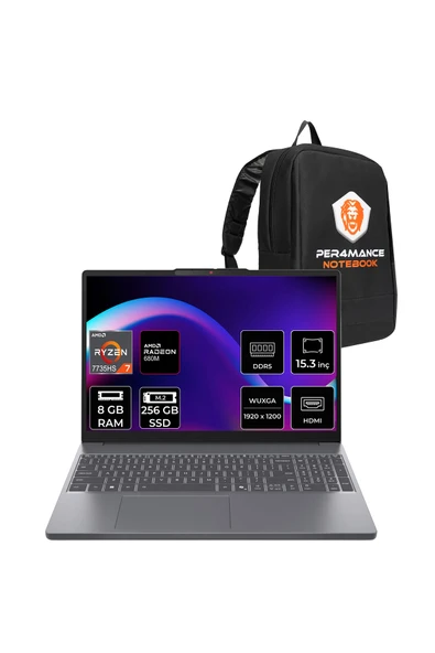 LENOVO IdeaPad Slim 3 AMD Ryzen 7 7735HS 8GB 256GB SSD 15.3" FHD+ FDOS Dizüstü Bilgisayar ürün görseli 1