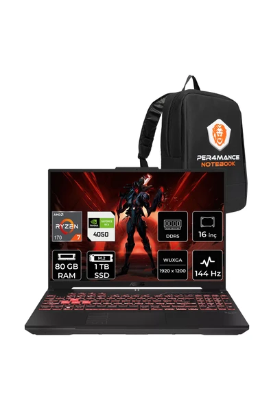 ASUS TUF A16 Ryzen 7 170 80GB 1TB SSD RTX4050/6GB 16" WUXGA 144Hz FDOS Gaming Laptop FA607NUQ ürün görseli 1