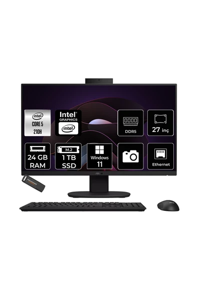ASUS V470 Intel Core 5 210H 24GB 1TB SSD 27" FHD 100Hz W11H All in One Bilgisayar & PER4 USB Bellek ürün görseli 1