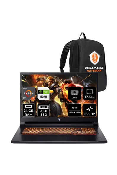 ACER Nitro V17 AI Ryzen 7 260 24GB 2TB SSD RTX5070/8GB 85W 17.3" QHD 165Hz FDOS Gaming Laptop ürün görseli 1