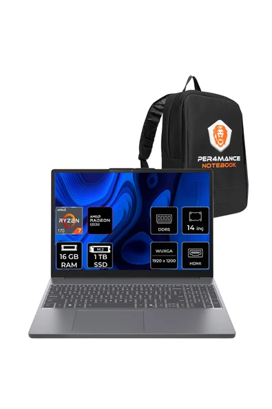 LENOVO IdeaPad Slim 3 AMD Ryzen 7 170 16GB 1TB SSD 14" FHD+ FDOS Dizüstü Bilgisayar ürün görseli 1