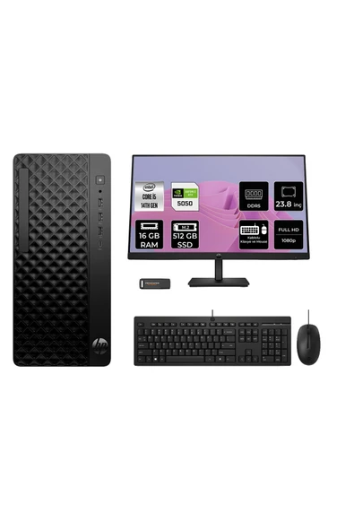HP ProDesk 2 Tower G1i i5 14500 16GB 512GB SSD RTX5050/8GB FDOS Masaüstü Bilgisayar + 23.8" Monitör ürün görseli 1