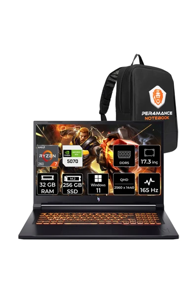 ACER Nitro V17 AI Ryzen 7 260 32GB 256GB SSD RTX5070/8GB 85W 17.3" QHD 165Hz W11P Gaming Laptop ürün görseli 1