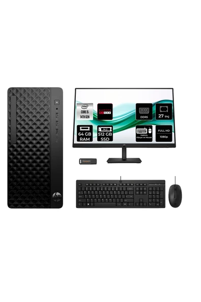 HP ProDesk 2 Tower G1i i5 14500 64GB 512GB SSD RX550/4GB FDOS Masaüstü Bilgisayar + 27" Monitör ürün görseli 1