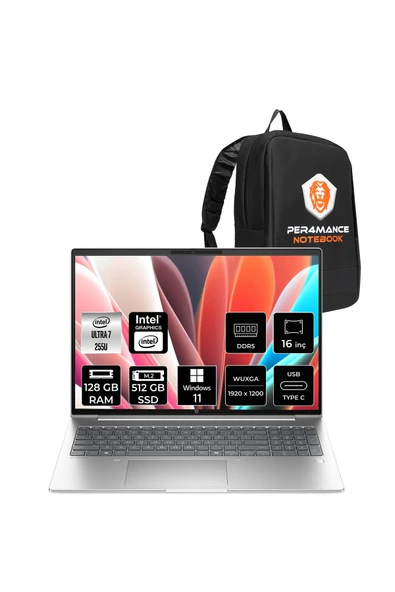 HP ProBook 4 G1i Ultra 7 255U 128GB 512GB SSD Intel Graphics 16" WUXGA W11P Notebook & PER4 Çanta ürün görseli 1