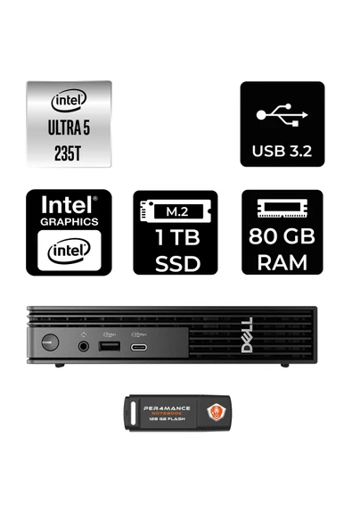 Dell Pro Micro QCM1250 Ultra 7 235T 80GB 1TB SSD FDOS Mini Masaüstü Bilgisayar ürün görseli 1
