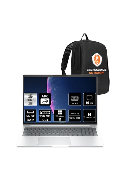HP EliteBook 8 G1i Ultra 7 255H 64GB 256GB SSD Arc 140T 16" WUXGA W11H Notebook & PER4 Çanta ürün görseli 1