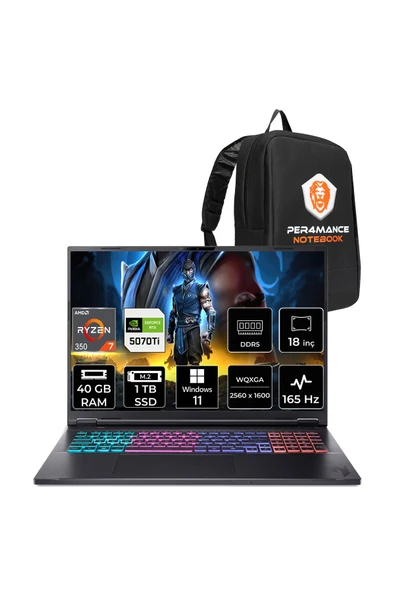 ACER Nitro 18 Ryzen AI 7 350 40GB 1TB SSD RTX5070Ti/12GB 115W 18" WQXGA 165Hz W11H Gaming Laptop ürün görseli 1