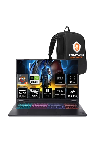 ACER Nitro 18 Ryzen AI 7 350 24GB 4TB SSD RTX5070Ti/12GB 115W 18" WQXGA 165Hz W11H Gaming Laptop ürün görseli 1