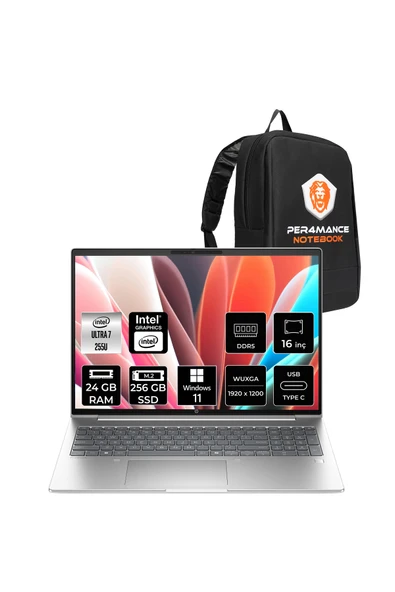 HP ProBook 4 G1i Ultra 7 255U 24GB 256GB SSD Intel Graphics 16" WUXGA W11H Notebook & PER4 Çanta ürün görseli 1