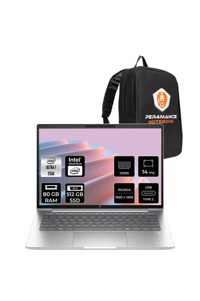 HP ProBook 4 G1i Ultra 7 255U 80GB 512GB SSD Intel Graphics 14" WUXGA FDOS Notebook & PER4 Çanta ürün görseli 1