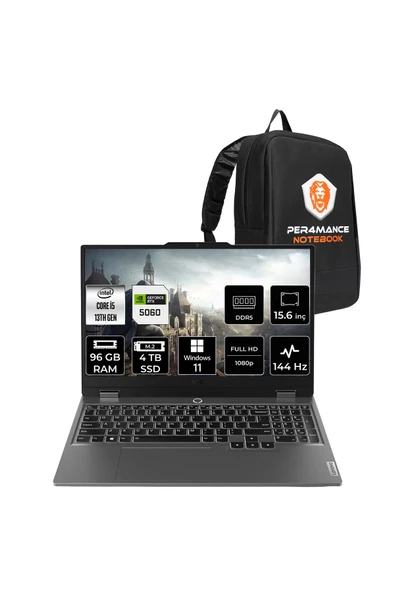 LENOVO LOQ 15IRX10 i5 13450HX 96GB 4TB SSD RTX5060/8GB 100W 15.6" FHD W11H Gaming Laptop ürün görseli 1