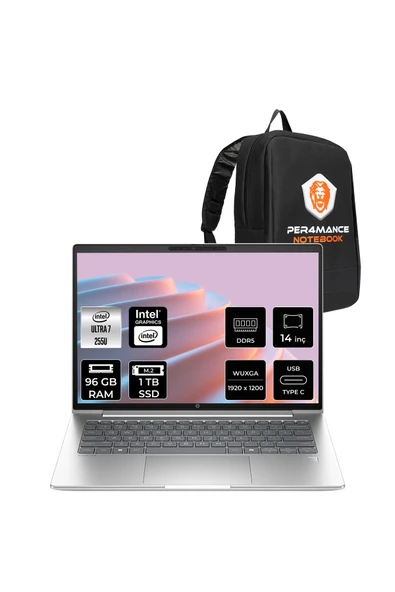HP ProBook 4 G1i Ultra 7 255U 96GB 1TB SSD Intel Graphics 14" WUXGA FDOS Notebook & PER4 Çanta ürün görseli 1