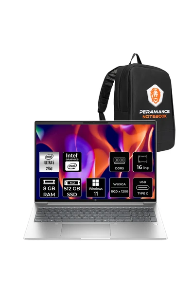 HP ProBook 4 G1i Ultra 5 225U 8GB 512GB SSD Intel Graphics 16" WUXGA W11P Notebook & PER4 Çanta ürün görseli 1