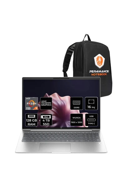 HP ProBook 4 G1AH Ryzen 5 220 128GB 4TB SSD Radeon 740M 16" WUXGA FDOS Notebook & PER4 Çanta ürün görseli 1