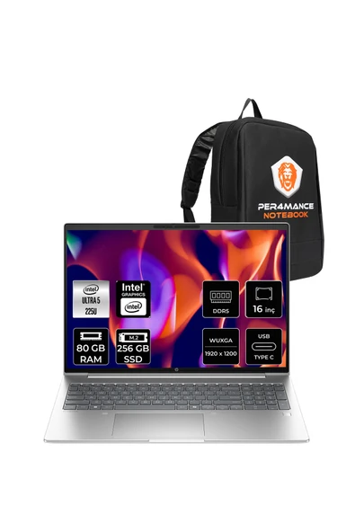 HP ProBook 4 G1i Ultra 5 225U 80GB 256GB SSD Intel Graphics 16" WUXGA FDOS Notebook & PER4 Çanta ürün görseli 1
