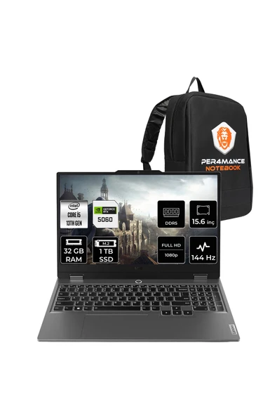 LENOVO LOQ 15IRX10 i5 13450HX 32GB 1TB SSD RTX5060/8GB 100W 15.6" FHD FDOS Gaming Laptop ürün görseli 1