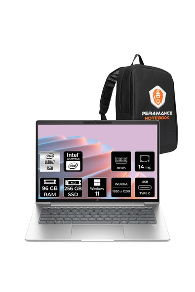 HP ProBook 4 G1i Ultra 7 255U 96GB 256GB SSD Intel Graphics 14" WUXGA W11H Notebook & PER4 Çanta ürün görseli 1