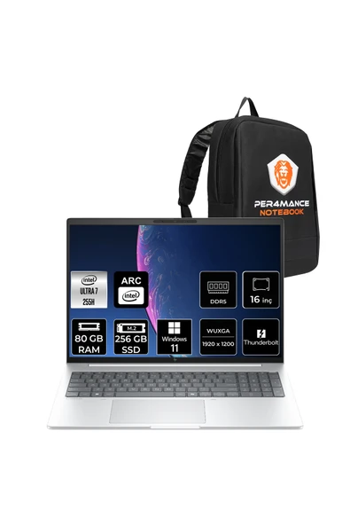 HP EliteBook 8 G1i Ultra 7 255H 80GB 256GB SSD Arc 140T 16" WUXGA W11H Notebook & PER4 Çanta ürün görseli 1