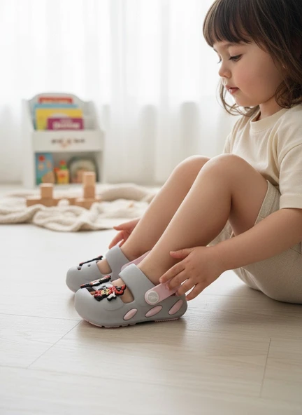 2246-Akınal Unisex Bebek Figürlü Ultra Yumuşak Esnek Kaymaz Tabanlı Sandalet Terlik ürün görseli 1