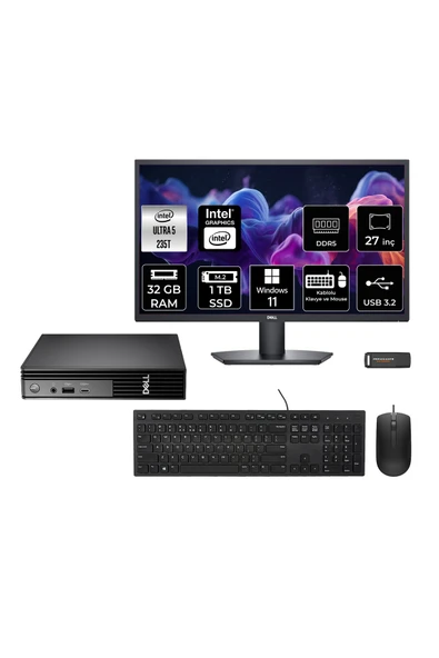 Dell Pro Micro QCM1250 Ultra 7 235T 32GB 1TB SSD 27" Monitör W11H Mini Masaüstü Bilgisayar ürün görseli 1