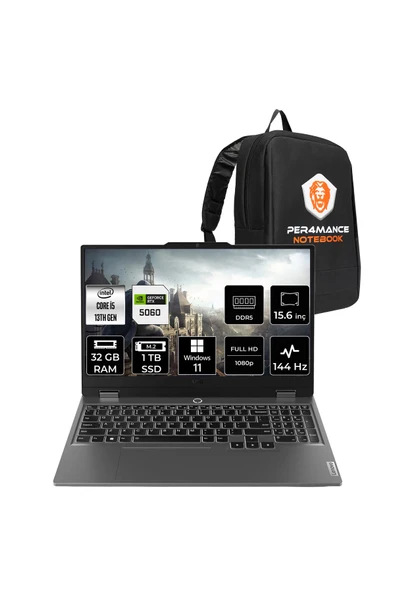 LENOVO LOQ 15IRX10 i5 13450HX 32GB 1TB SSD RTX5060/8GB 100W 15.6" FHD W11H Gaming Laptop ürün görseli 1
