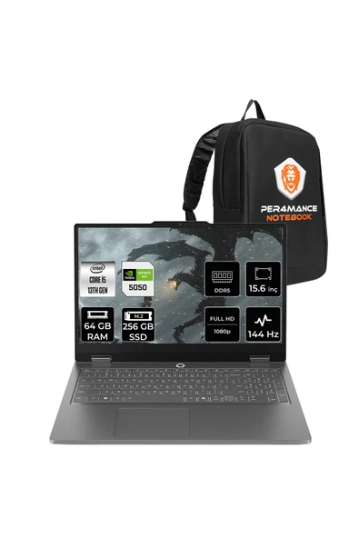 LENOVO LOQ Essential i5 13450HX 64GB 256GB SSD RTX5050/8GB 65W 15.6" FHD FDOS Gaming Laptop ürün görseli 1