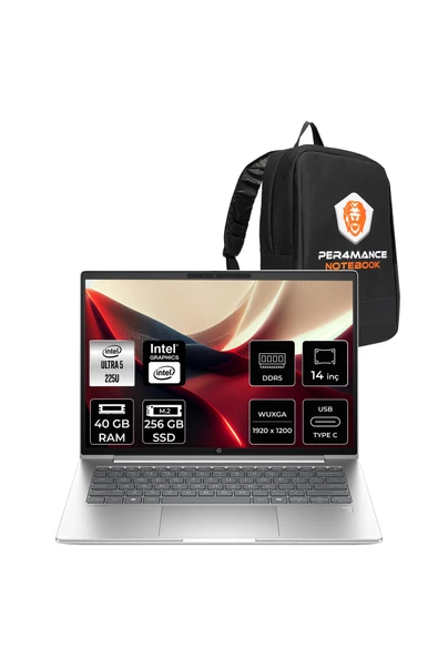 HP ProBook 4 G1i Ultra 5 225U 40GB 256GB SSD Intel Graphics 14" WUXGA FDOS Notebook & PER4 Çanta ürün görseli 1