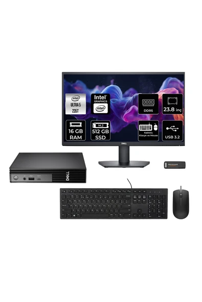 Dell Pro Micro QCM1250 Ultra 7 235T 16GB 512GB SSD 23.8" Monitör FDOS Mini Masaüstü Bilgisayar ürün görseli 1