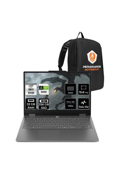 LENOVO LOQ Essential i5 13450HX 32GB 256GB SSD RTX5050/8GB 65W 15.6" FHD FDOS Gaming Laptop ürün görseli 1