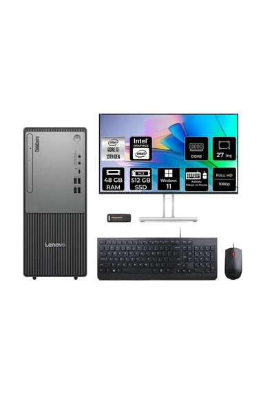 LENOVO ThinkCentre Neo 50T G5 i3 13100 48GB 512GB SSD W11H Masaüstü Bilgisayar + 27" Monitör ürün görseli 1
