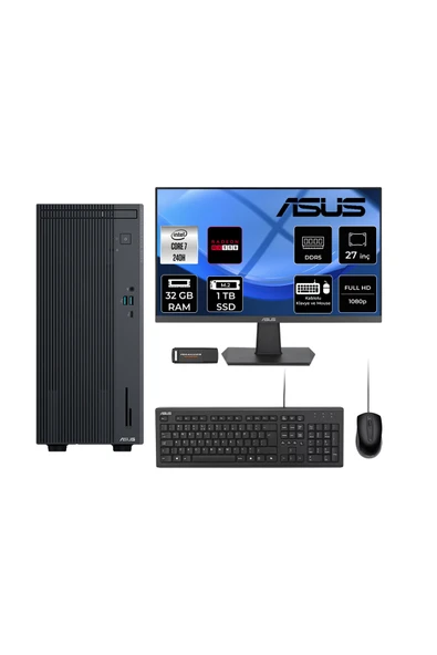 ASUS ExpertCenter P500 Core7 240H 32GB 1TB SSD RX550/4GB FDOS Masaüstü Bilgisayar + 27" Monitör ürün görseli 1