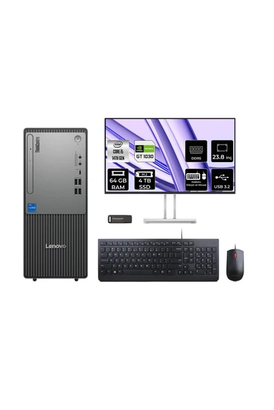 LENOVO ThinkCentre Neo 50T G5 i5 14400 64GB 4TB SSD GT1030/4GB FDOS Masaüstü Bilgisayar + 23.8" ürün görseli 1
