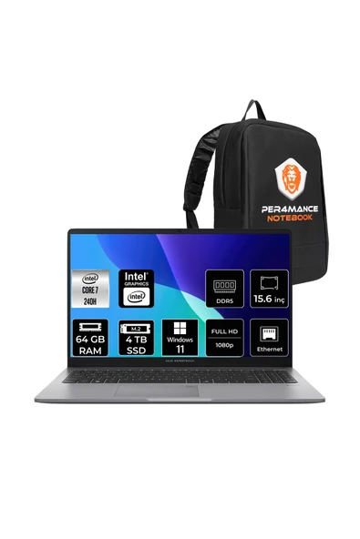 ASUS ExpertBook P1 Intel Core 7 240H 64GB 4TB SSD 15.6" FHD W11P Dizüstü Bilgisayar & PER4 Çanta ürün görseli 1