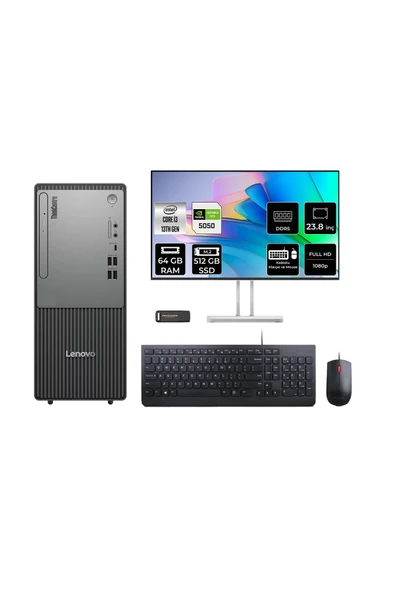 LENOVO ThinkCentre Neo 50T G5 i3 13100 64GB 512GB SSD RTX5050/8GB FDOS Masaüstü Bilgisayar + 23.8" ürün görseli 1