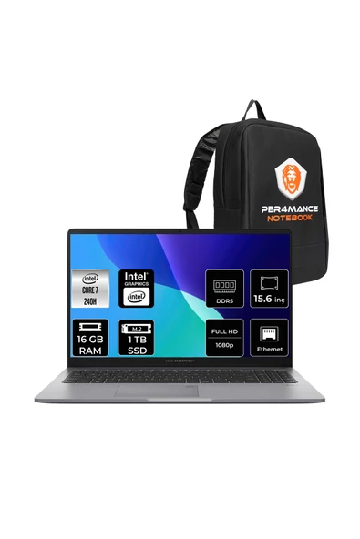 ASUS ExpertBook P1 Intel Core 7 240H 16GB 1TB SSD 15.6" FHD FDOS Dizüstü Bilgisayar & PER4 Çanta ürün görseli 1