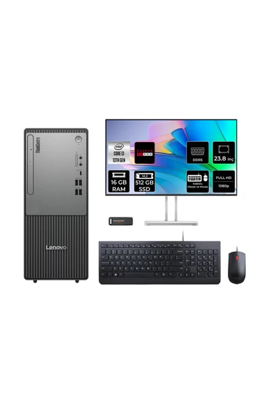 LENOVO ThinkCentre Neo 50T G5 i3 13100 16GB 512GB SSD RX550/4GB FDOS Masaüstü Bilgisayar + 23.8" ürün görseli 1