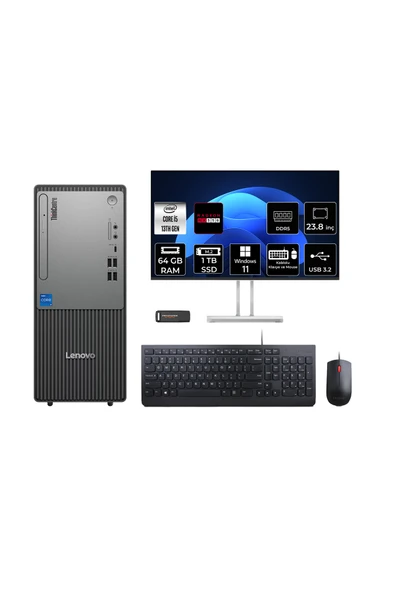 LENOVO ThinkCentre Neo 50T G5 i5 13400 64GB 1TB SSD RX550/4GB W11P Masaüstü Bilgisayar + 23.8" ürün görseli 1