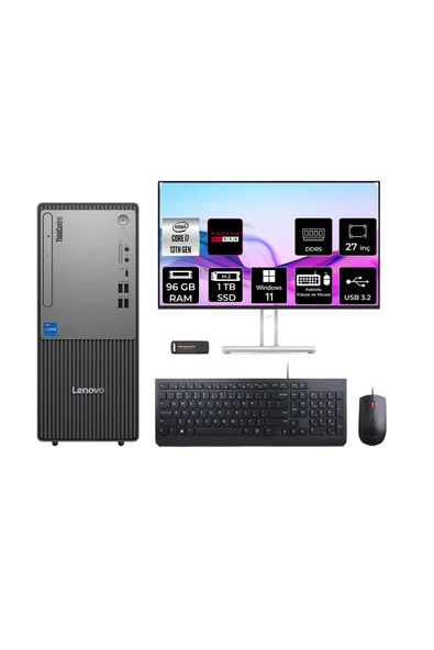 LENOVO ThinkCentre Neo 50T G5 i7 13700 96GB 1TB SSD RX550/4GB W11P Masaüstü Bilgisayar + 27" ürün görseli 1