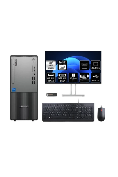 LENOVO ThinkCentre Neo 50T G5 i5 13400 32GB 512GB SSD W11H Masaüstü Bilgisayar + 23.8" Monitör ürün görseli 1