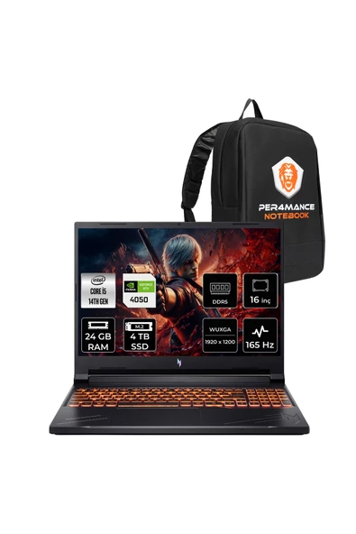 ACER Nitro V16 i5-14450HX 24GB 4TB SSD RTX4050/6GB 85W 16'' WUXGA 165Hz FDOS Gaming Laptop & ÇANTA ürün görseli 1