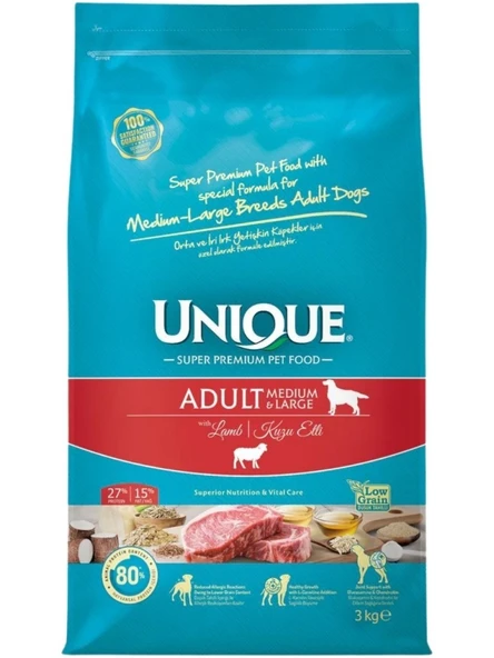 Unique Kuzu Etli Orta ve Büyük Irk Yetişkin Köpek Maması 3 Kg ürün görseli 1